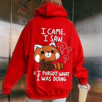 Forgetful Red Panda Printed Back Unisex Cotton Hoodie