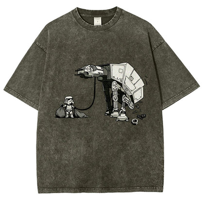 Picking Up Feces With A Huge Poop Bag Empire Robot Dog-Planet Battles Vintage Distressed T-shirt