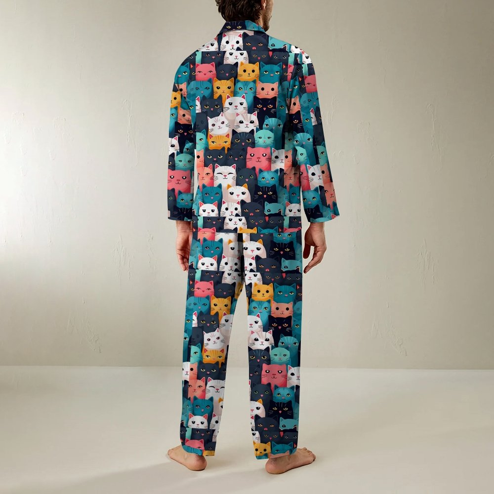 Cat Art Print Geek Long Sleeve Pajama Set