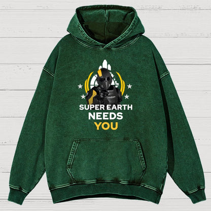 Super Earth Needs You Vintage Distressed Hoodie