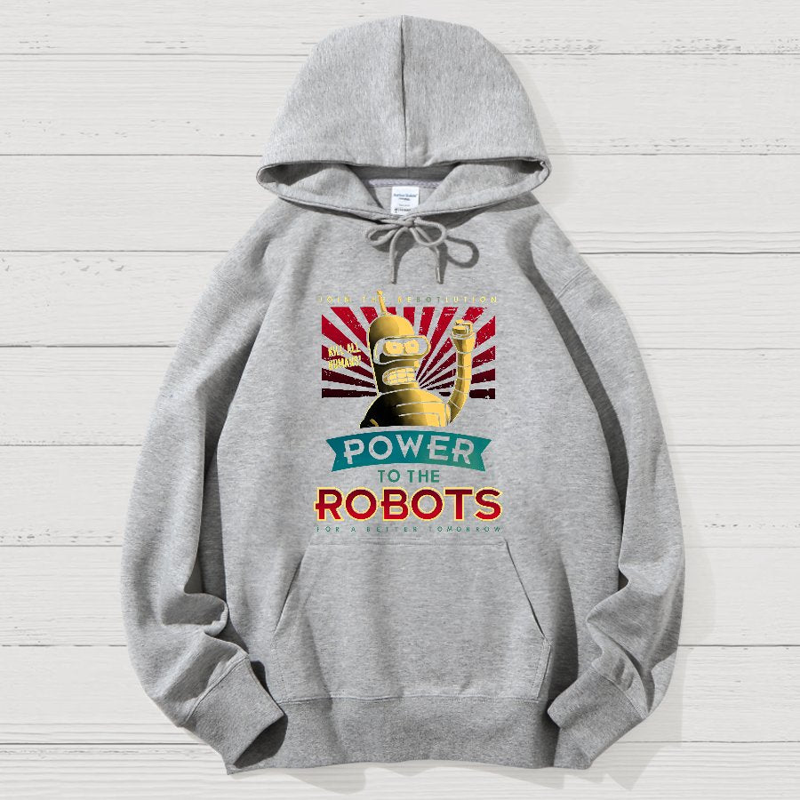 Power To The Robots Geek Cotton Hoodie