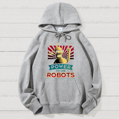 Power To The Robots Geek Cotton Hoodie