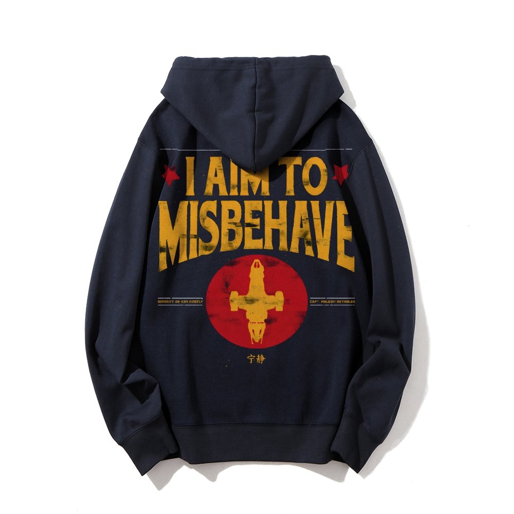 I Aim To Misbehave Geeky Printed Back Cotton Hoodie