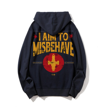 I Aim To Misbehave Geeky Printed Back Cotton Hoodie
