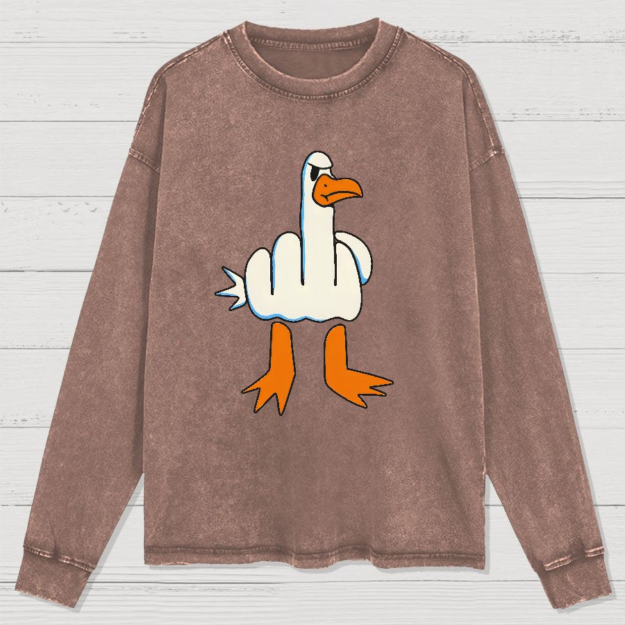 Rude Seagull Design Funny Washed Long Sleeve Tee