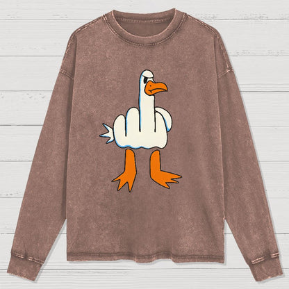 Rude Seagull Design Funny Washed Long Sleeve Tee