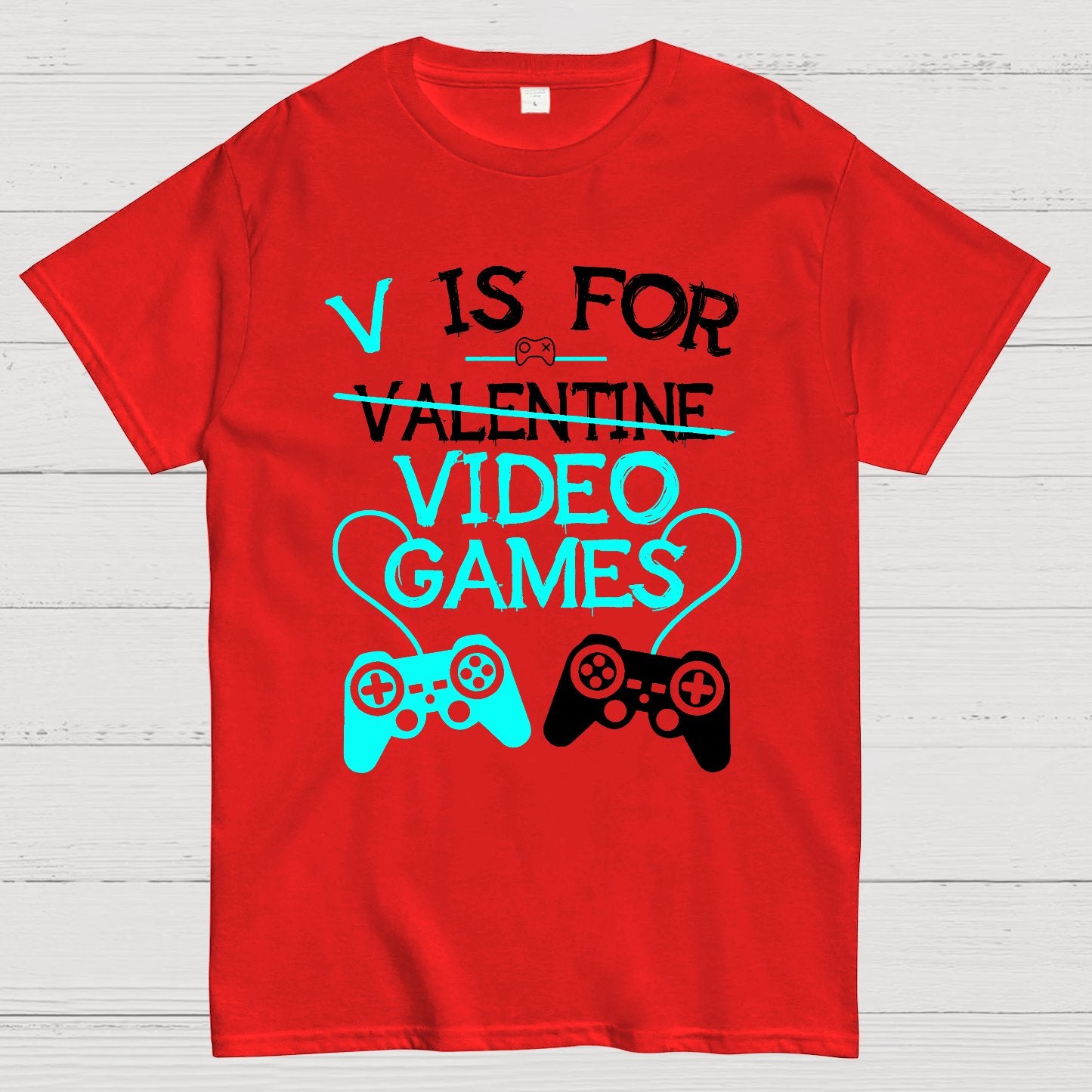 V Is For Video Games Funny Valentines Day Gamer Boy Men Gift Nerd T-Shirt