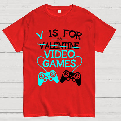 V Is For Video Games Funny Valentines Day Gamer Boy Men Gift Nerd T-Shirt
