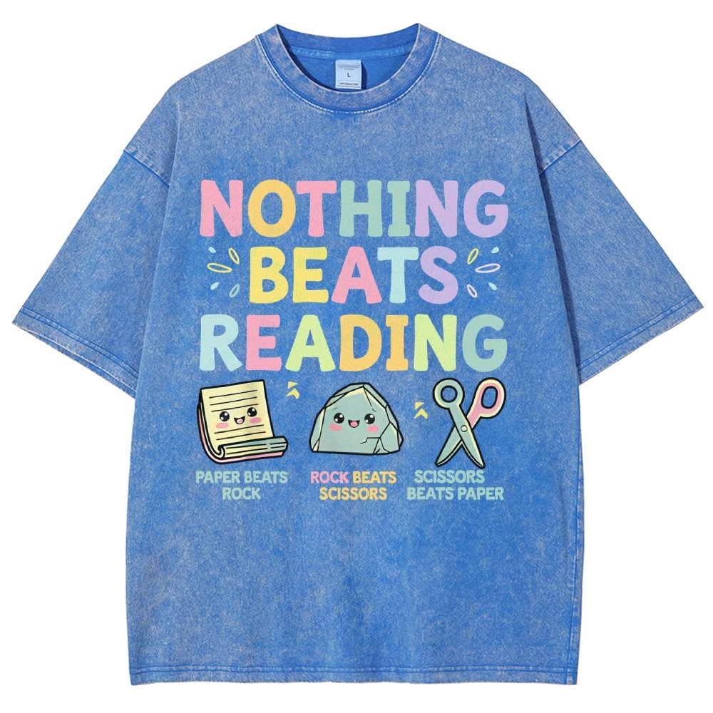 Nothing Beats Reading Librarian Book Bookworm Vintage Distressed T-shirt