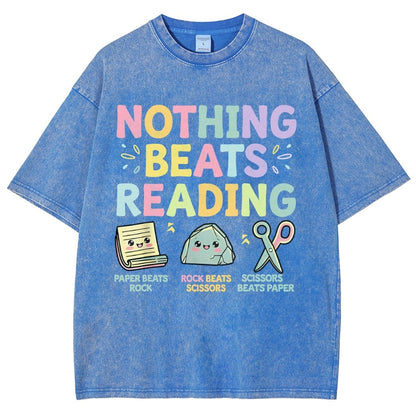 Nothing Beats Reading Librarian Book Bookworm Vintage Distressed T-shirt
