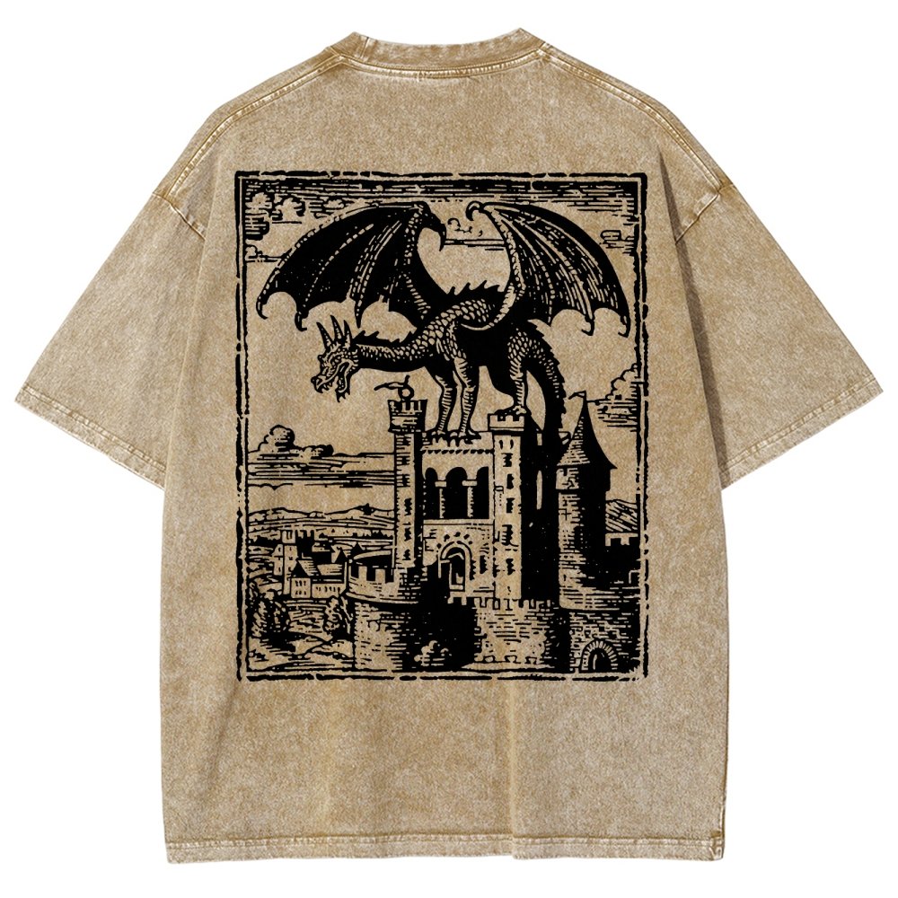 Dragon Vintage Dark Art Graphic Washed T-Shirt