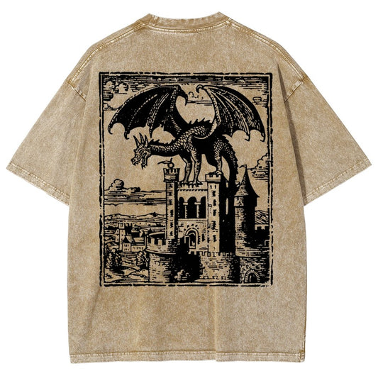 Dragon Vintage Dark Art Graphic Washed T-Shirt