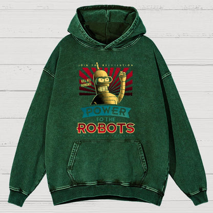 Power To The Robots Vintage Distressed Hoodie