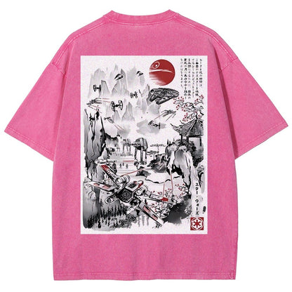 Last Battle of the Cosmic Conflict Back Print Washed T-Shirt
