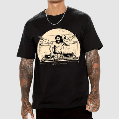 Vitruvian DJ T-Shirt  Funny Da Vinci Music Mashup Unisex Geek T-Shirt