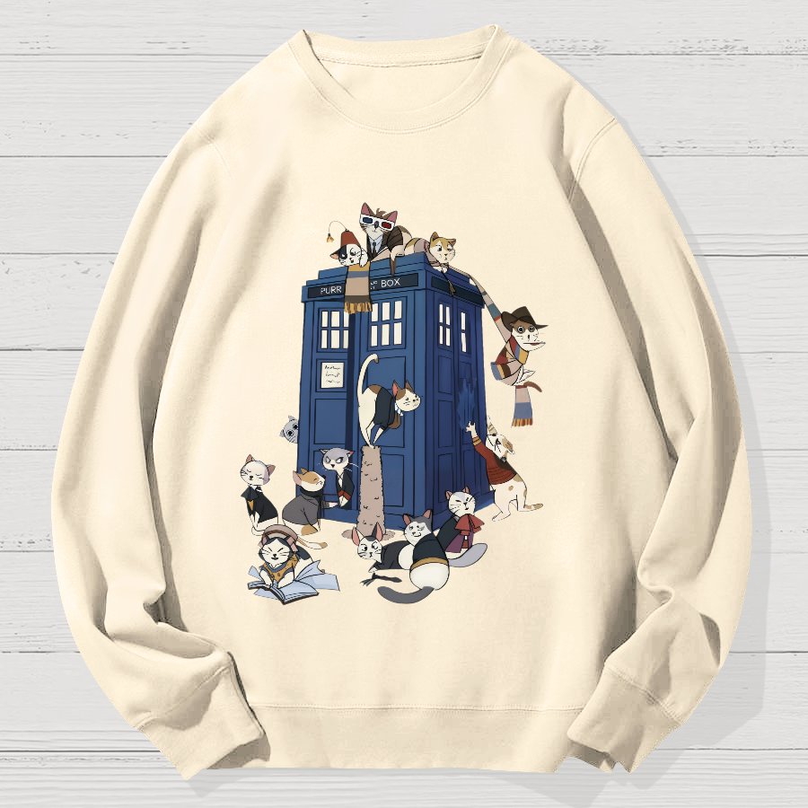 Cats Take Over The Phone Booth Geek Cotton Sweatshirt