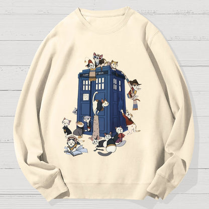 Cats Take Over The Phone Booth Geek Cotton Sweatshirt
