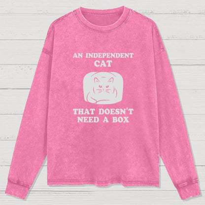 A Independent Cat That Doesn't Need Box Washed Long Sleeve Tee