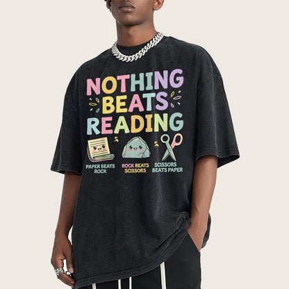 Nothing Beats Reading Librarian Book Bookworm Vintage Distressed T-shirt