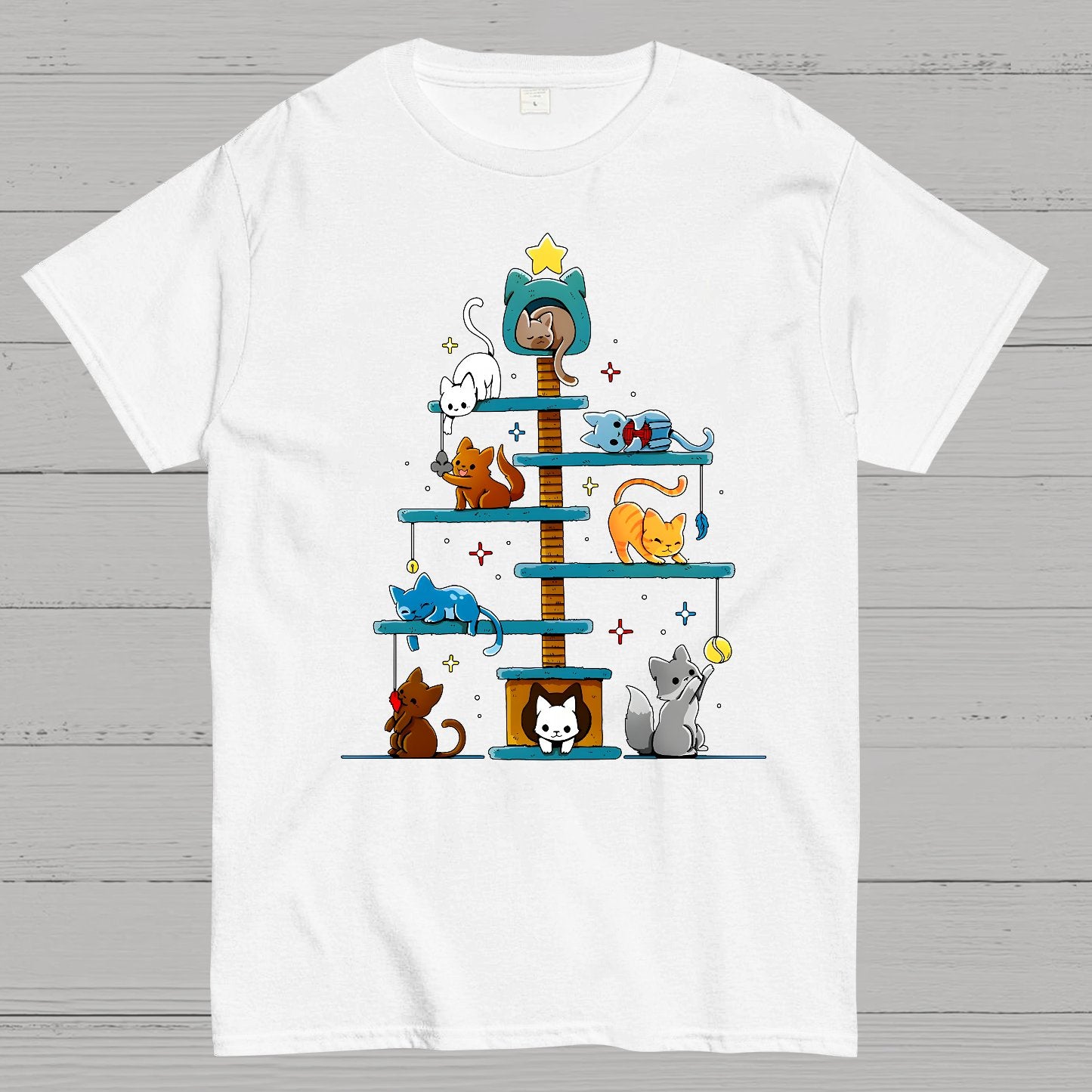 Christmas House Tree Cats Geek T-Shirt
