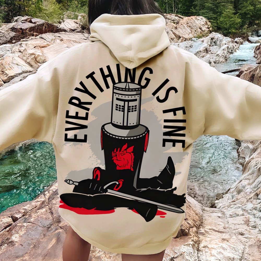 Everything Is Fine Printed Back Cotton Hoodie