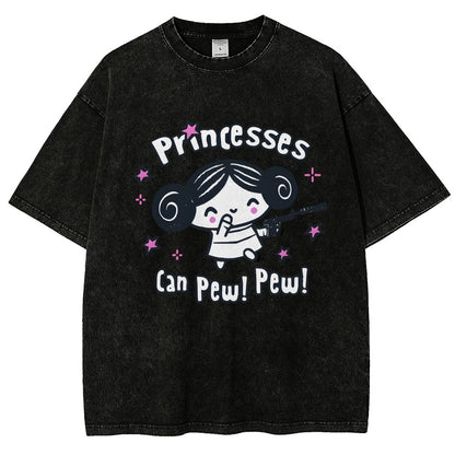 Princesses Can Pew! Pew! Too Vintage Distressed T-shirt