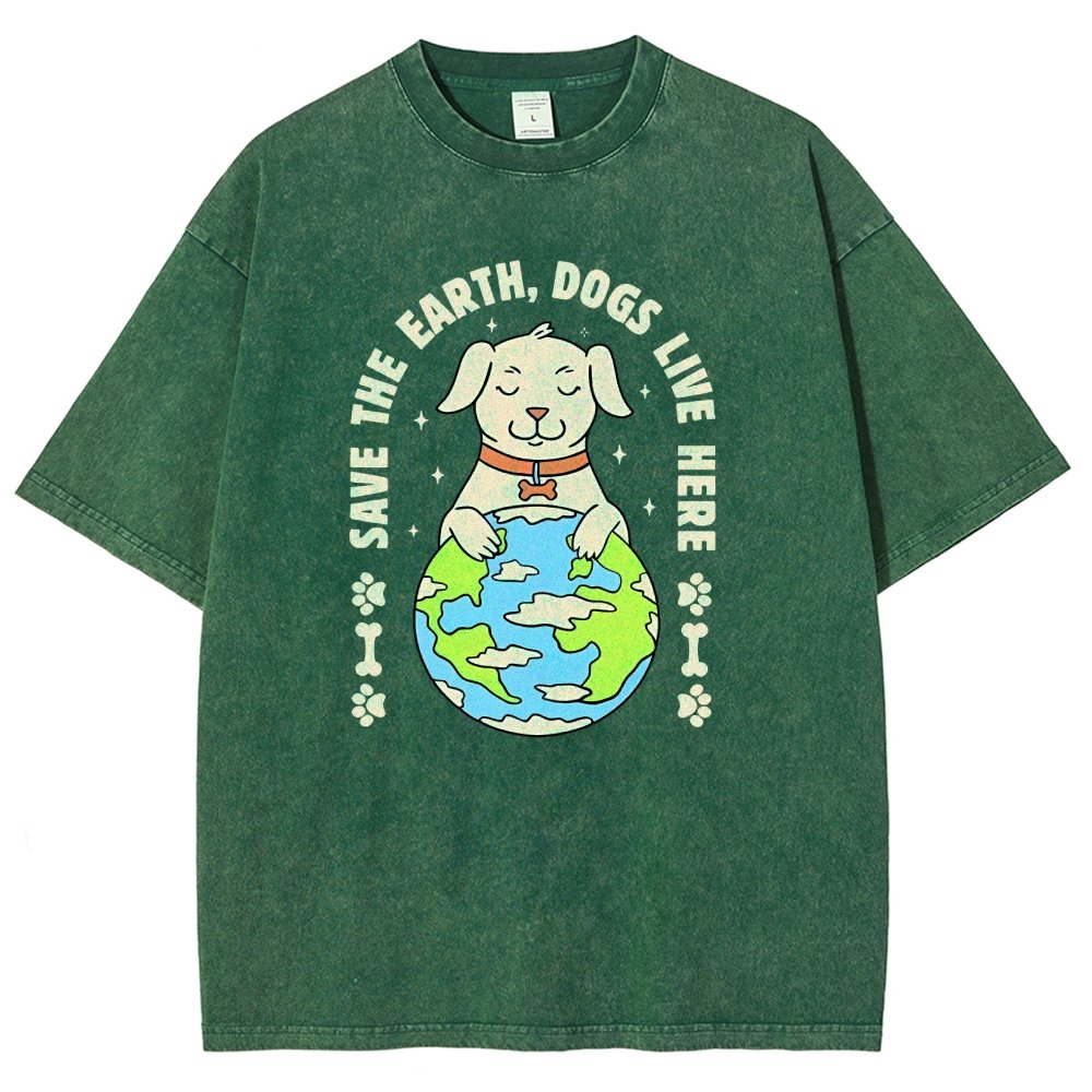 Save The Earth Dogs Live Here Vintage Distressed T-shirt