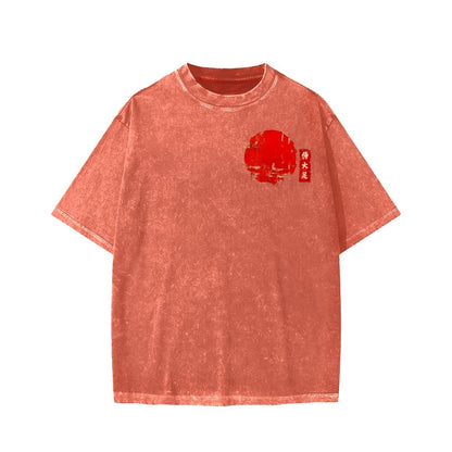 Funny Samurai Ukiyo-e Vintage Graphic Washed T-shirt