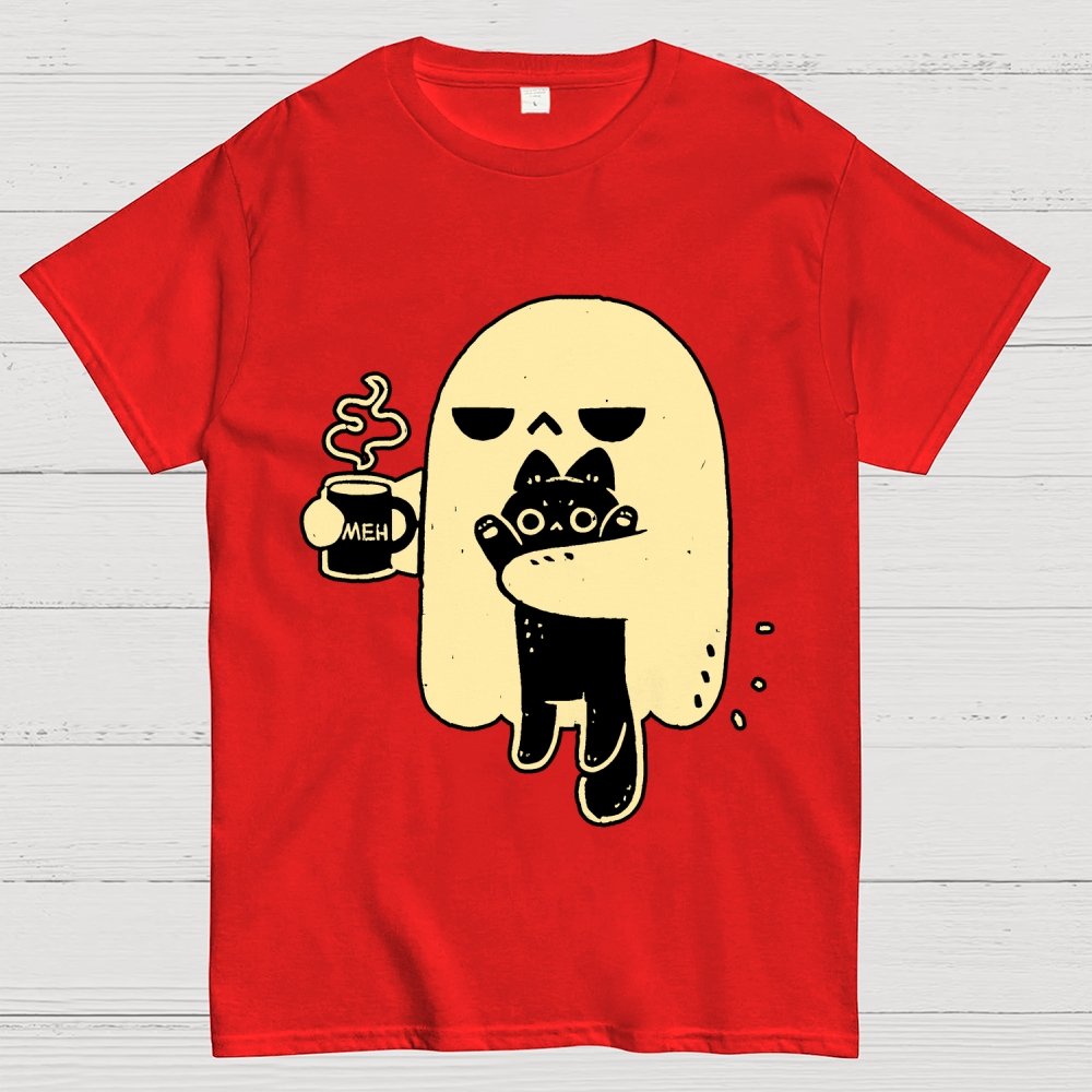 Cute Ghost Holding Cat Geek T-Shirt