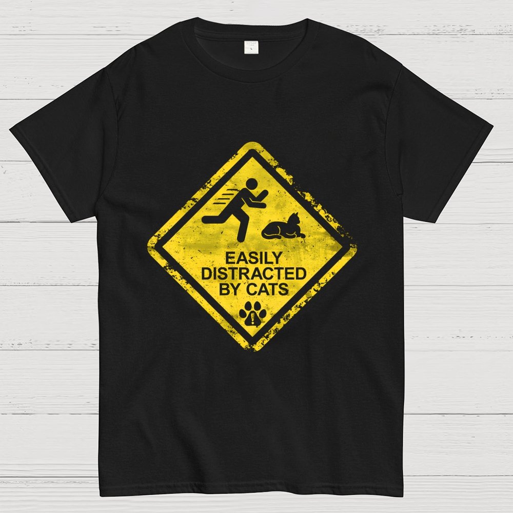 Cat Distraction Warning Geek T-Shirt