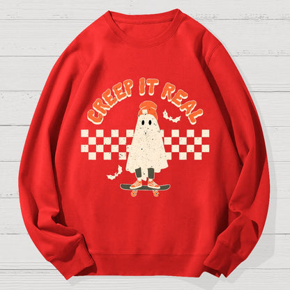 Creep it Real Vintage Ghost Halloween Geek Cotton Sweatshirt
