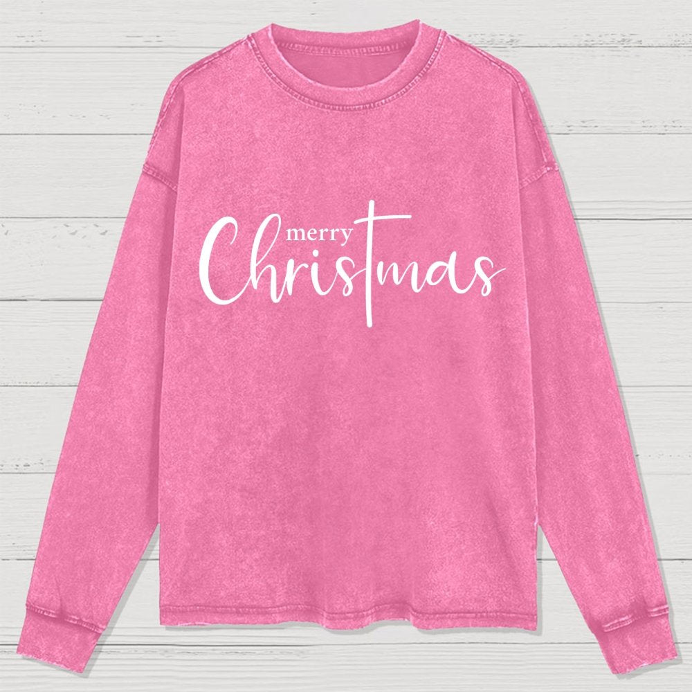 Merry Christmas .Christmas Cross Washed Long Sleeve Tee