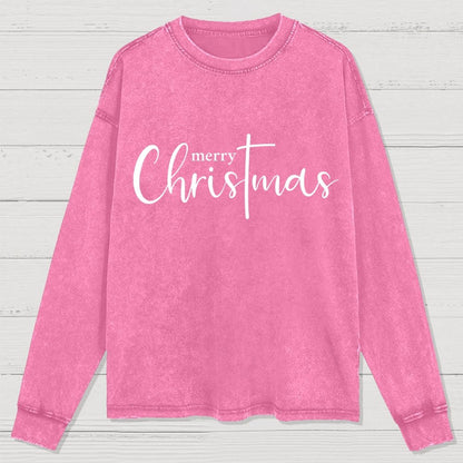 Merry Christmas .Christmas Cross Washed Long Sleeve Tee
