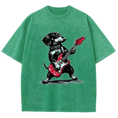 Dachshund Weenie Playing Guitar Vintage Distressed T-shirt
