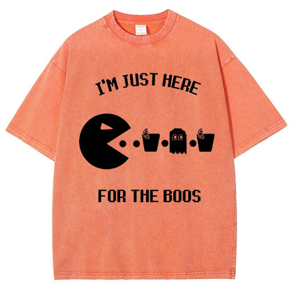 Here For The Boos Ghost Arcade Nerdy Halloween Vintage Distressed T-shirt