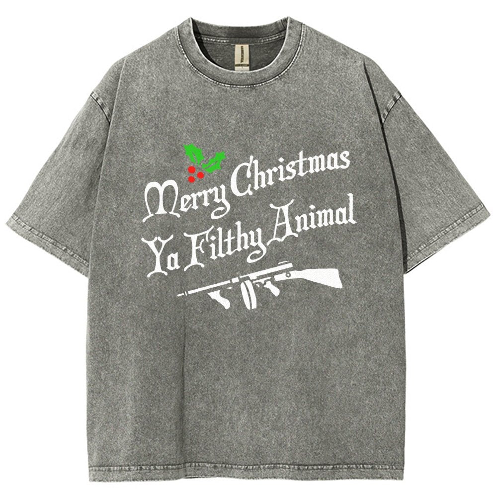 Merry Christmas Ya Filthy Animal Vintage Distressed T-shirt