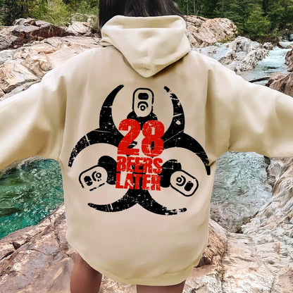 28 beers later Printed Back Unisex Cotton Hoodie