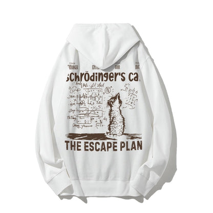Schrodinger's Cat Escape Plan Interesting Physics Science Printed Back Cotton Hoodie