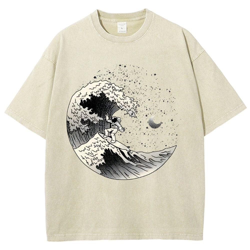 Astronaut Surfing Kanagawa Wave by Tobe Fonseca Vintage Distressed T-shirt
