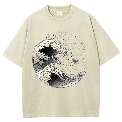 Astronaut Surfing Kanagawa Wave by Tobe Fonseca Vintage Distressed T-shirt