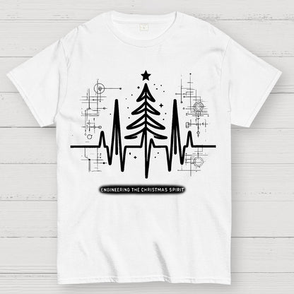 Engineer Heartbeat and Christmas Tree Geek T-Shirt