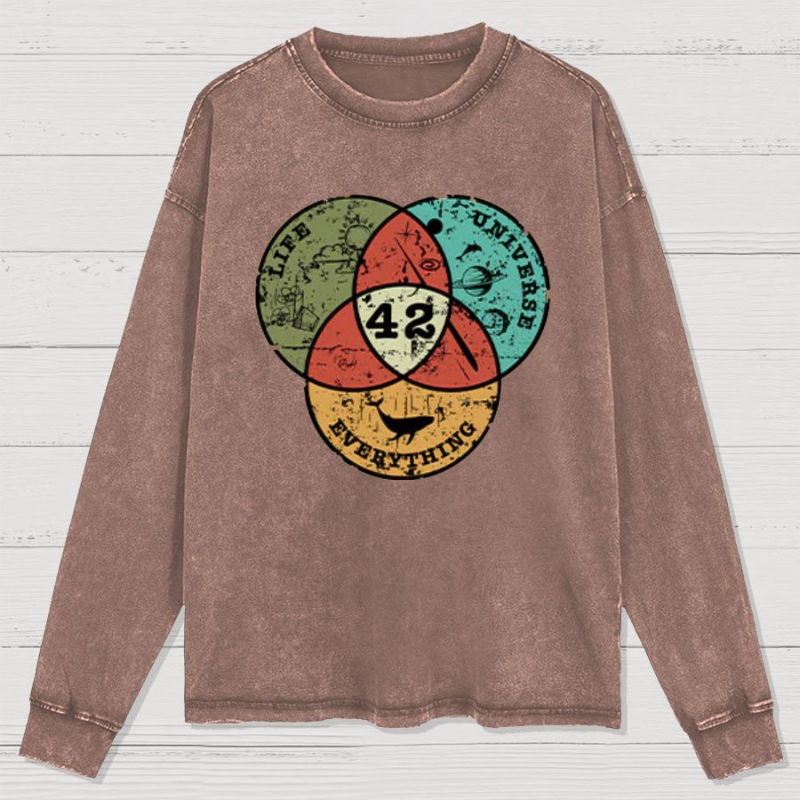 Life, the Universe & Everything Nerdy Graphic Washed Long Sleeve Tee