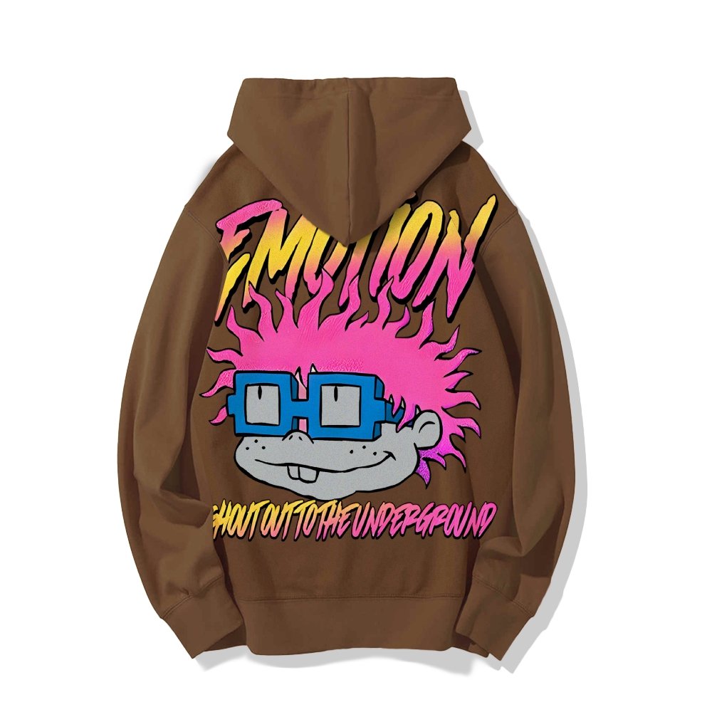 Vintage Cartoon Monster Graphic Print Printed Back Cotton Hoodie