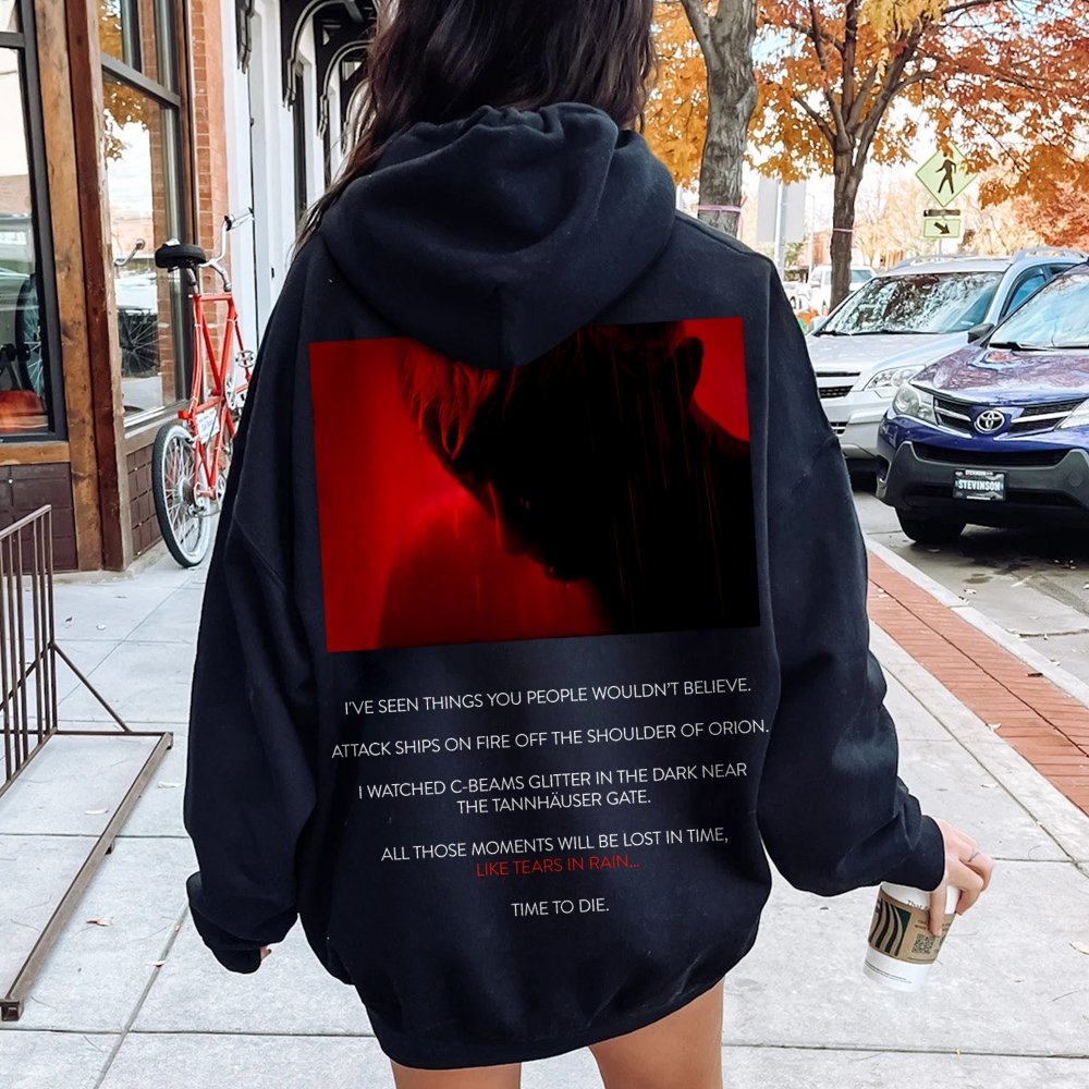 Tears in Rain-Tears in Red-Time to Die Printed Back Cotton Hoodie