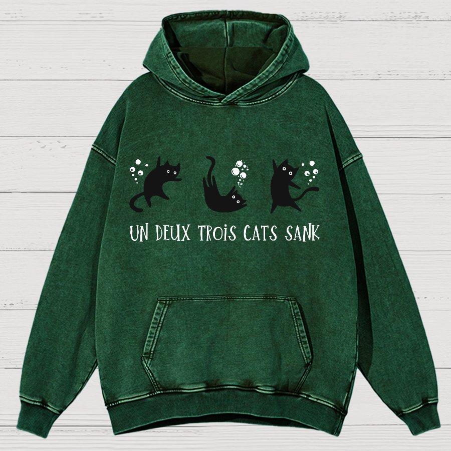 Un Deux Trois Cats Sank Vintage Distressed Hoodie