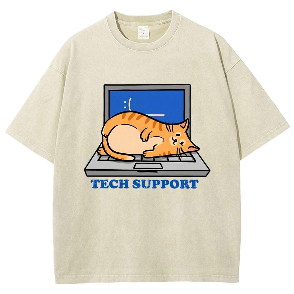 Cat Tech Support Vintage Distressed T-shirt