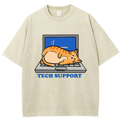 Cat Tech Support Vintage Distressed T-shirt