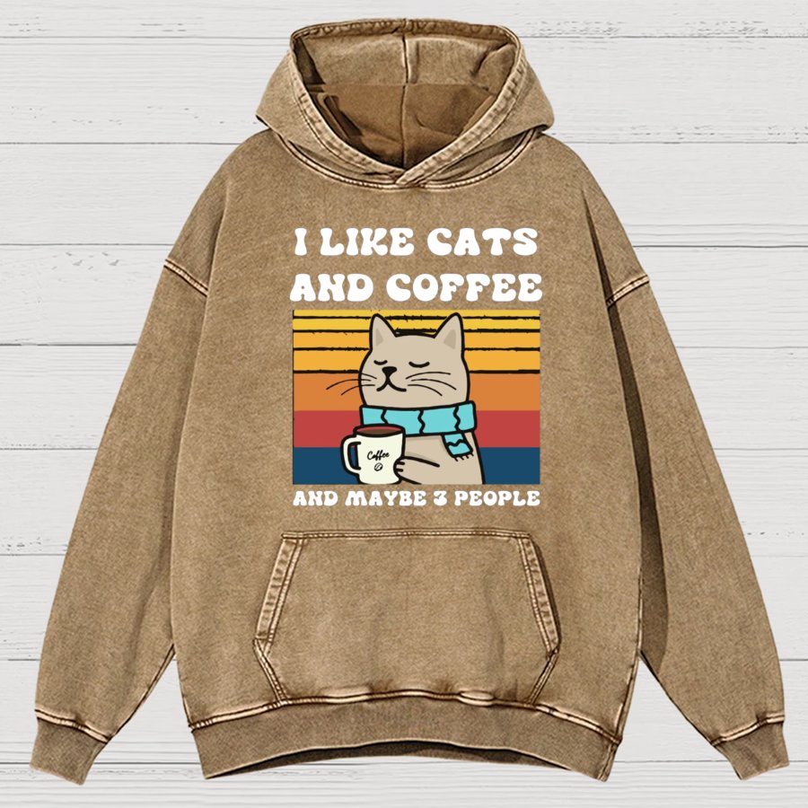 I Like Cats And Coffee And Maybe 3 People Funny Nerd Vintage Distressed Hoodie