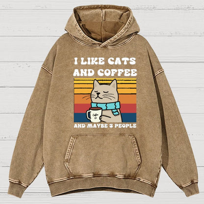 I Like Cats And Coffee And Maybe 3 People Funny Nerd Vintage Distressed Hoodie