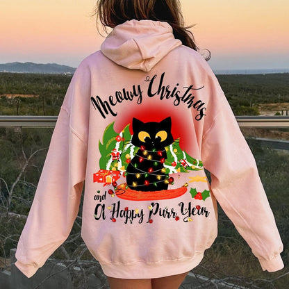 Happy Purr Year Printed Back Unisex Cotton Hoodie